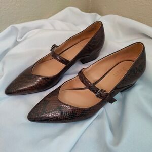 Naturalizer Mary Janes Croc Embossed Brown Faux Leather Pointed Heels Sz 8